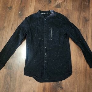 Black Casual Button Down Shirt with Textured Fabric Boys Large (12/14)